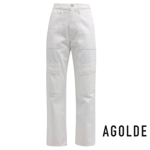 AGOLDE **NWT** Cooper High-Rise Denim Cargo Pants in Milkshake White - Picture 1 of 13